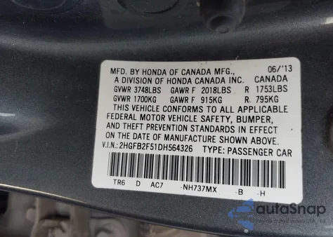 2013 Honda Civic Lx from USA, damaged, VIN 2HGFB2F51DH564326